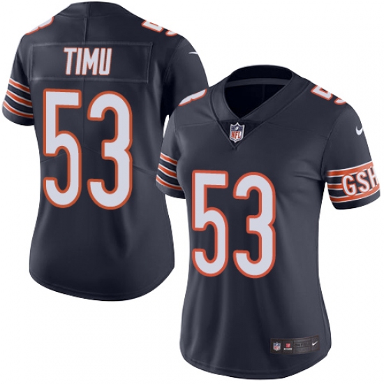 Women's Nike Chicago Bears #53 John Timu Navy Blue Team Color Vapor Untouchable Elite Player NFL Jersey - Ujersey