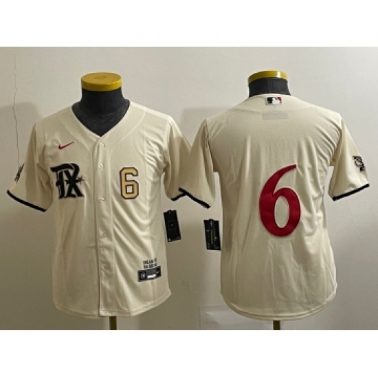 Youth Texas Rangers #6 Josh Jung Number Cream 2023 City Connect Cool Base Stitched Jersey - Ujersey