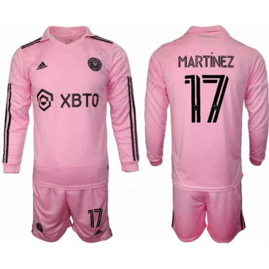 Men's Inter Miami CF #17 Martínez 2023-24 Pink Home Soccer Jersey Suit - Ujersey