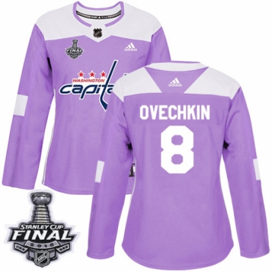 Women's Adidas Washington Capitals #8 Alex Ovechkin Authentic Purple Fights Cancer Practice 2018 Stanley Cup Final NHL Jersey - Ujersey