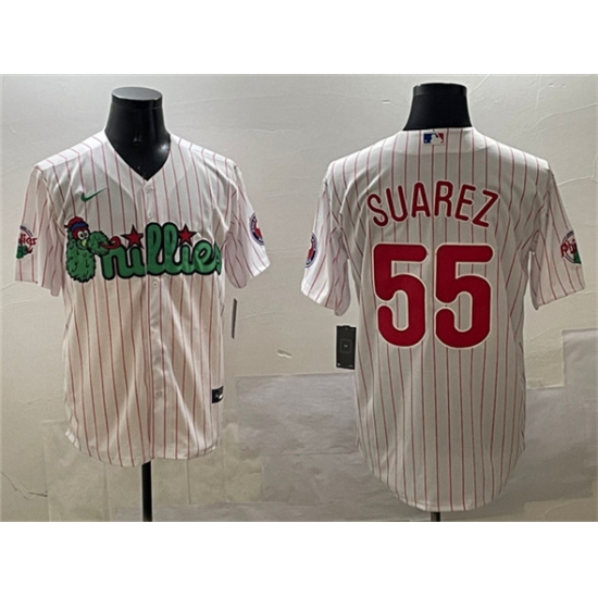 Men's Philadelphia Phillies #55 Ranger Suárez White Phanatic Cool Base Stitched Jersey