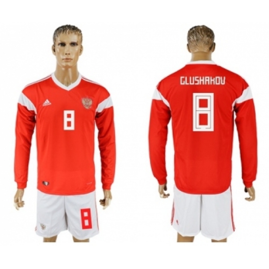 Russia #8 Glushakov Red Home Long Sleeves Soccer Country Jersey