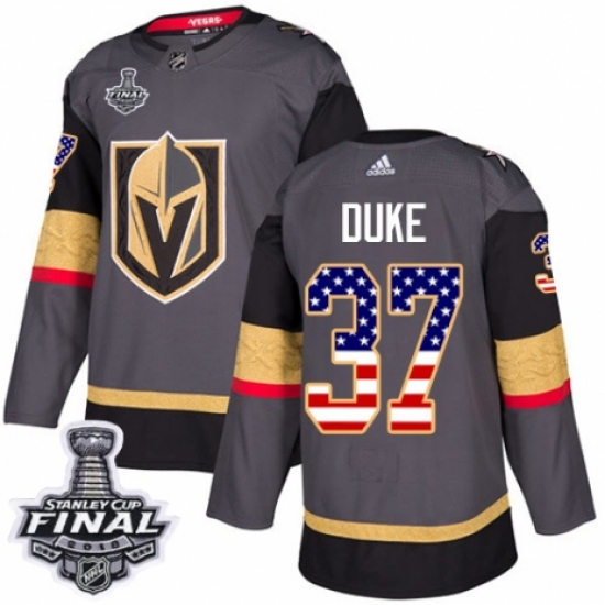 Men's Adidas Vegas Golden Knights #37 Reid Duke Authentic Gray USA Flag Fashion 2018 Stanley Cup Final NHL Jersey - Ujersey