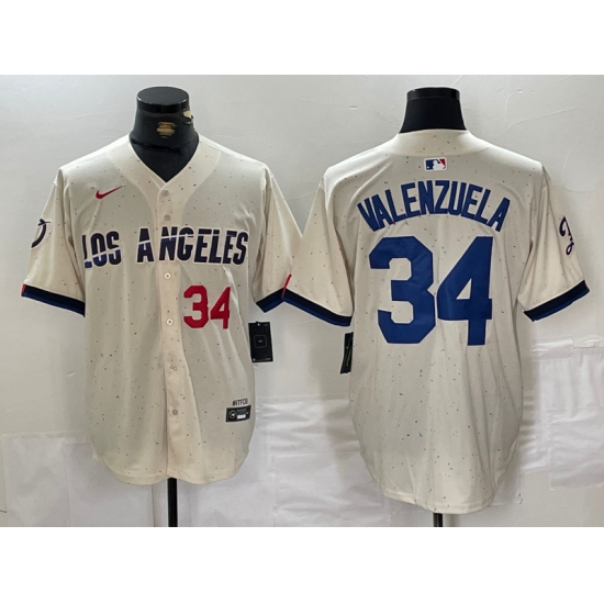 Men's Los Angeles Dodgers #34 Toro Valenzuela Number Cream 2024 City Connect Limited Stitched Jersey - Ujersey