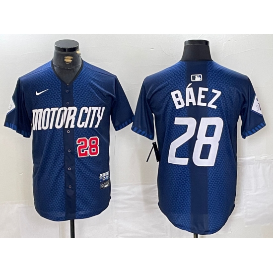 Men's Detroit Tigers #28 Javier Baez Number 2024 Navy City Connect Cool Base Limited Stitched Jerseys - Ujersey