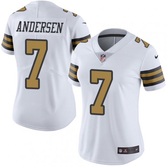 Women's Nike New Orleans Saints #7 Morten Andersen Limited White Rush Vapor Untouchable NFL Jersey - Ujersey
