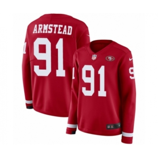 Women's Nike San Francisco 49ers #91 Arik Armstead Limited Red Therma Long Sleeve NFL Jersey - Ujersey