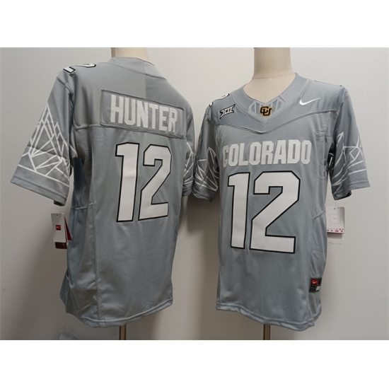 Men's Colorado Buffaloes #12 Travis Hunter Grey With XII Patch 2024 F.U.S.E Stitched Football Jersey - Ujersey