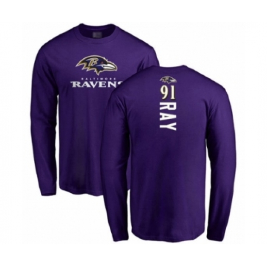 Football Baltimore Ravens #91 Shane Ray Purple Backer Long Sleeve T-Shirt - Ujersey