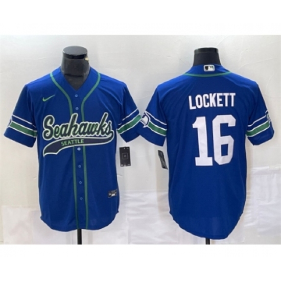 Men's Seattle Seahawks #16 Tyler Lockett Royal Throwback Cool Base Stitched Baseball Jersey - Ujersey