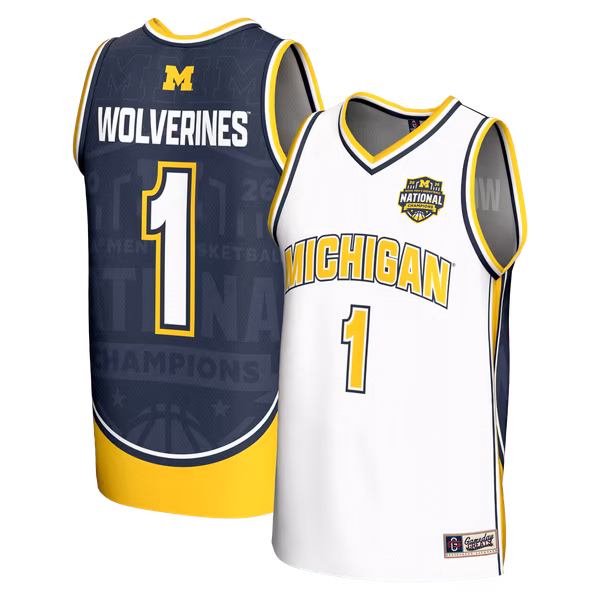 Unisex GameDay Greats White Michigan Wolverines 2026 NCAA Men's Basketball National Champions #1 Commemorative Fashion Jersey - U-jersey