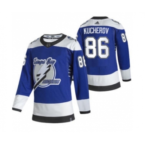 Men's Tampa Bay Lightning #86 Nikita Kucherov Blue 2020-21 Reverse Retro Alternate Hockey Jersey - Ujersey