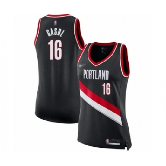 Women's Portland Trail Blazers #16 Pau Gasol Swingman Black Basketball Jersey - Icon Edition - Ujersey
