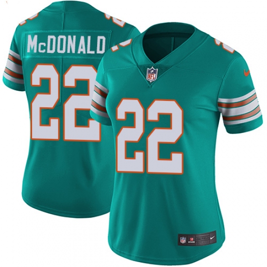 Women's Nike Miami Dolphins #22 T.J. McDonald Aqua Green Alternate Vapor Untouchable Limited Player NFL Jersey - Ujersey