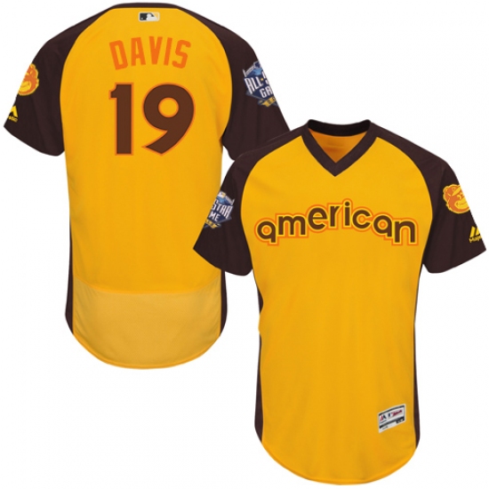 Men's Majestic Baltimore Orioles #19 Chris Davis Yellow 2016 All-Star American League BP Authentic Collection Flex Base MLB Jersey - Ujersey