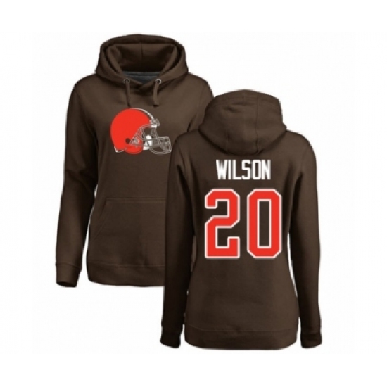 Football Women's Cleveland Browns #20 Howard Wilson Brown Name & Number Logo Pullover Hoodie - Ujersey