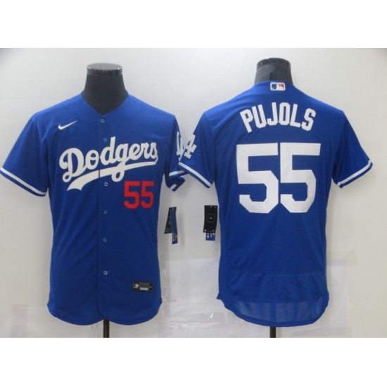 Men's Los Angeles Dodgers #55 Albert Pujols Blue Nike Road Flex Base Authentic Collection Baseball Jersey - Ujersey