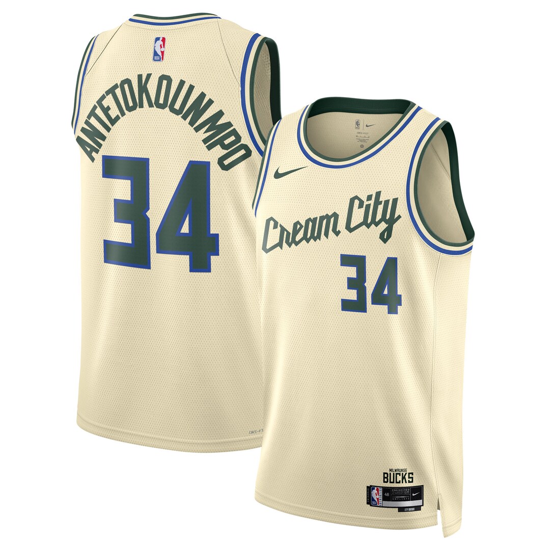 Unisex Milwaukee Bucks Giannis Antetokounmpo Nike Cream 2025/26 Swingman Jersey - City Edition - U-jersey