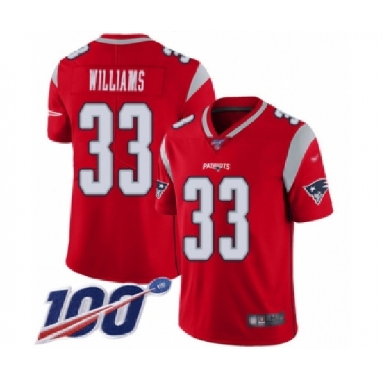 Men's New England Patriots #33 Joejuan Williams Limited Red Inverted Legend 100th Season Football Jersey - Ujersey