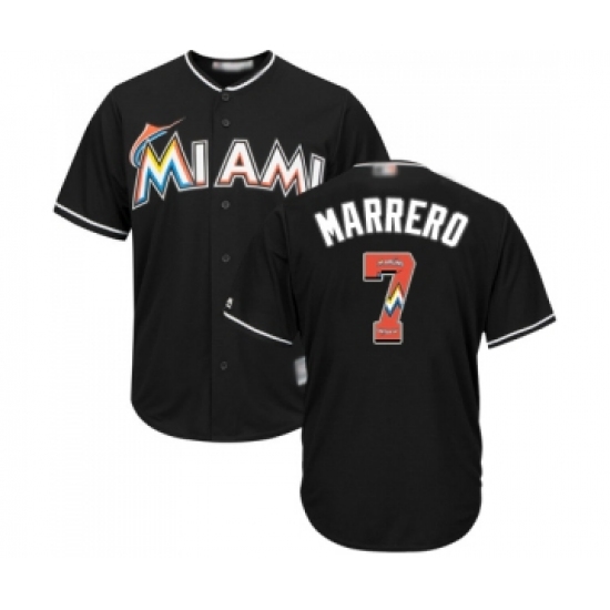Men's Miami Marlins #7 Deven Marrero Authentic Black Team Logo Fashion Cool Base Baseball Jersey - Ujersey