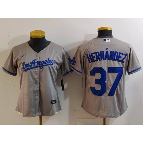 Women's Los Angeles Dodgers #37 Teoscar Hernandez Grey With Los Cool Base Stitched Jersey - Ujersey