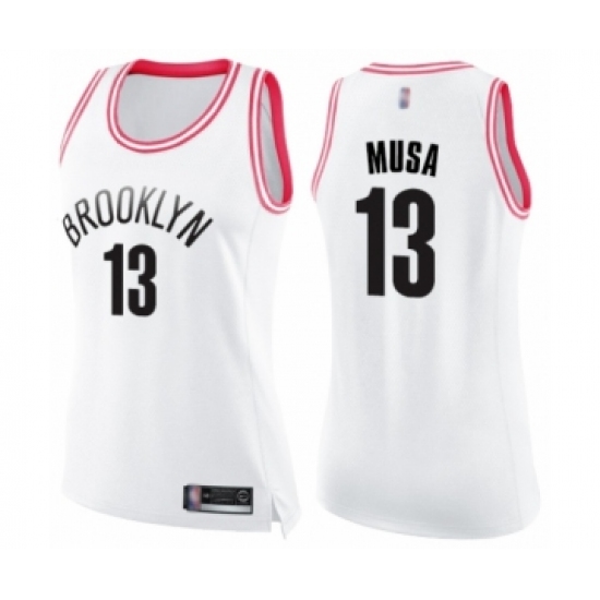Women's Brooklyn Nets #13 Dzanan Musa Swingman White Pink Fashion Basketball Jersey - Ujersey