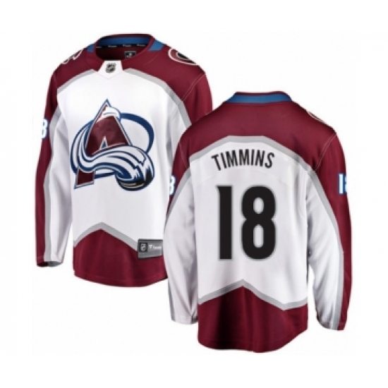 Men's Colorado Avalanche #18 Conor Timmins Authentic White Away Fanatics Branded Breakaway NHL Jersey