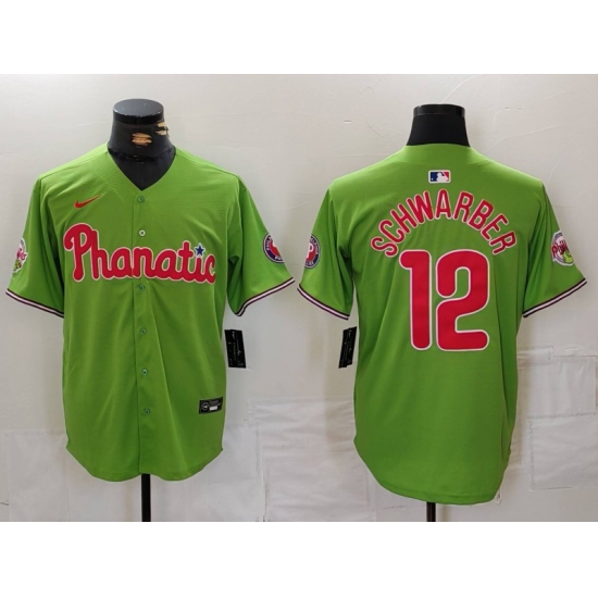 Men's Philadelphia Phillies #12 Kyle Schwarber Green With Stitched Cool Base Nike Jersey