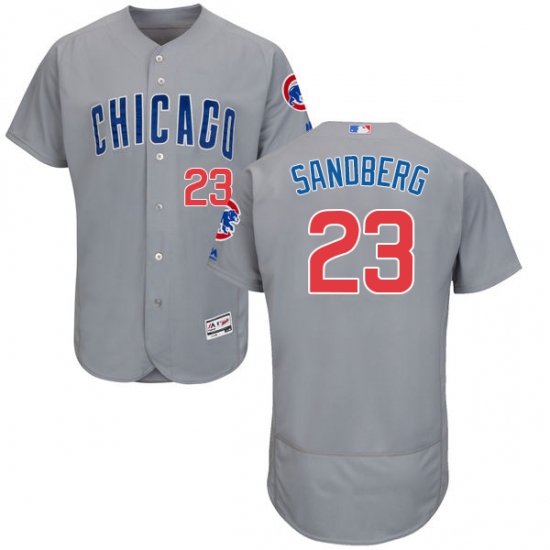 Men's Majestic Chicago Cubs #23 Ryne Sandberg Grey Road Flex Base Authentic Collection MLB Jersey - Ujersey