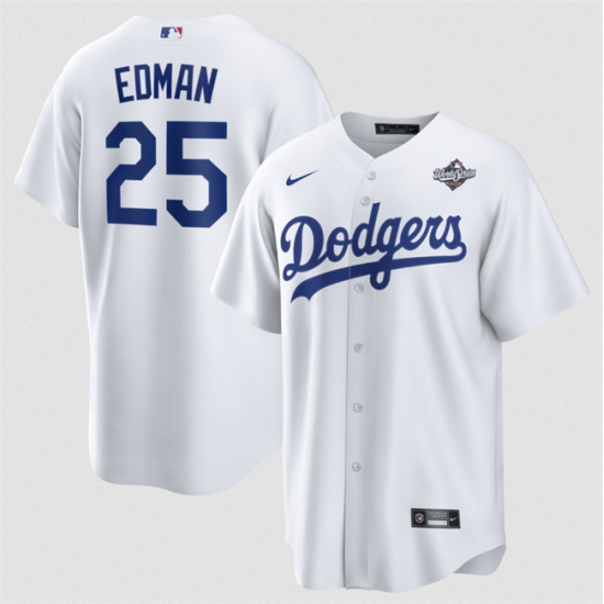 Men's Los Angeles Dodgers #25 Tommy Edman White 2025 World Series Home Cool Base Stitched Baseball Jersey - Ujersey