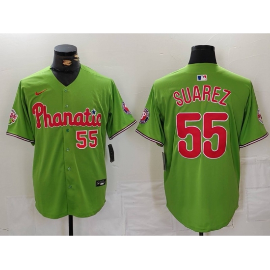 Men's Philadelphia Phillies #55 Ranger Suarez Number Green With Stitched Cool Base Nike Jersey - Ujersey