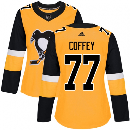 Women's Adidas Pittsburgh Penguins #77 Paul Coffey Authentic Gold Alternate NHL Jersey - Ujersey