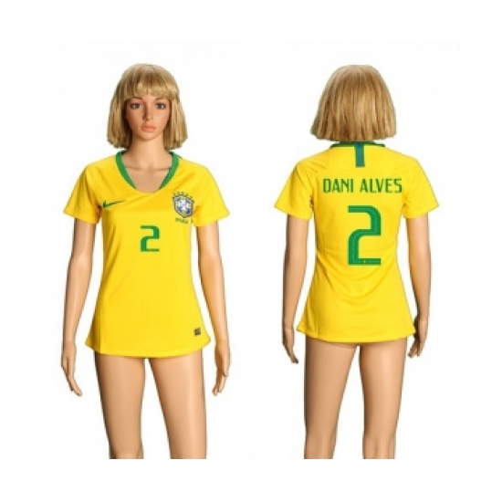 Women's Brazil #2 Dani Alves Home Soccer Country Jersey