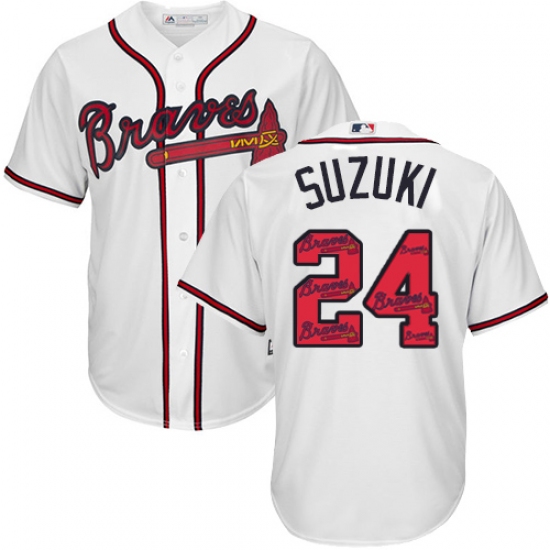 Men's Majestic Atlanta Braves #24 Kurt Suzuki Authentic White Team Logo Fashion Cool Base MLB Jersey - Ujersey