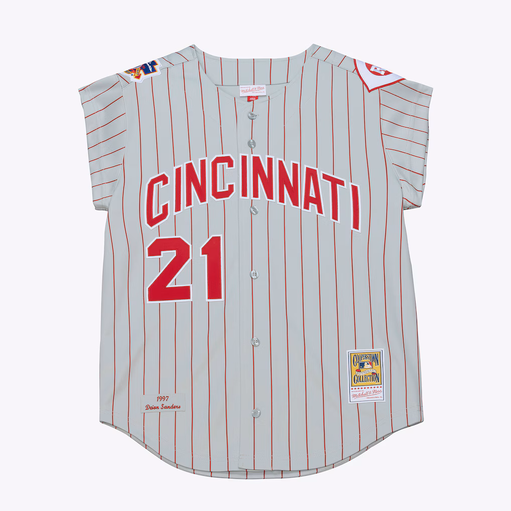 Men's Cincinnati Reds Deion Sanders Mitchell & Ness Gray 1997 Authentic Jersey - Vujersey Los Angeles Rams