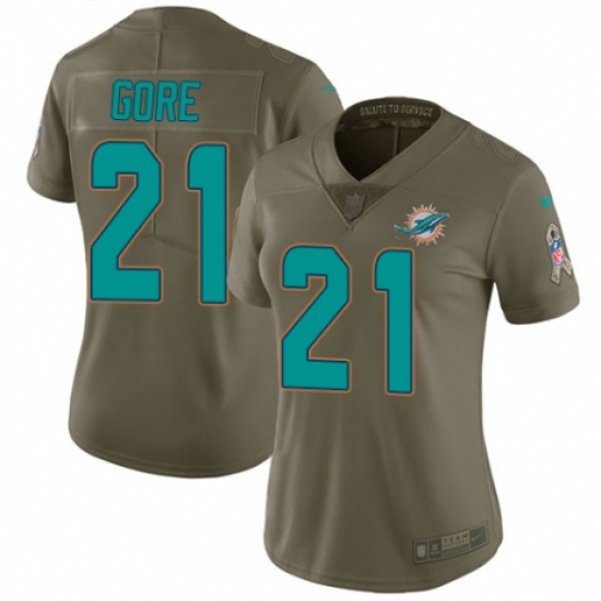 Women's Nike Miami Dolphins #21 Frank Gore Limited Olive 2017 Salute to Service NFL Jersey - Ujersey