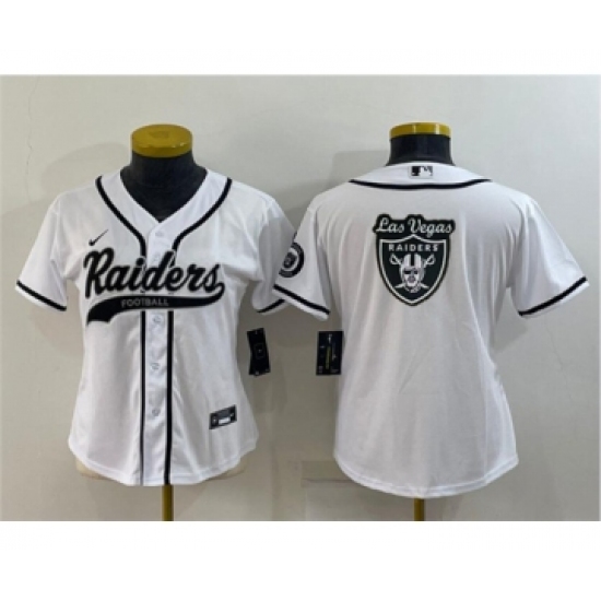 Youth Las Vegas Raiders White Team Big Logo With Patch Cool Base Stitched Baseball Jersey - Ujersey