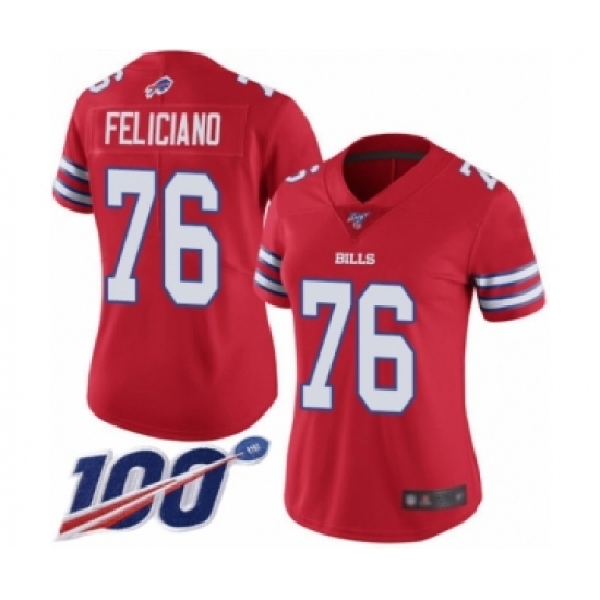 Women's Buffalo Bills #76 Jon Feliciano Limited Red Rush Vapor Untouchable 100th Season Football Jersey - Ujersey