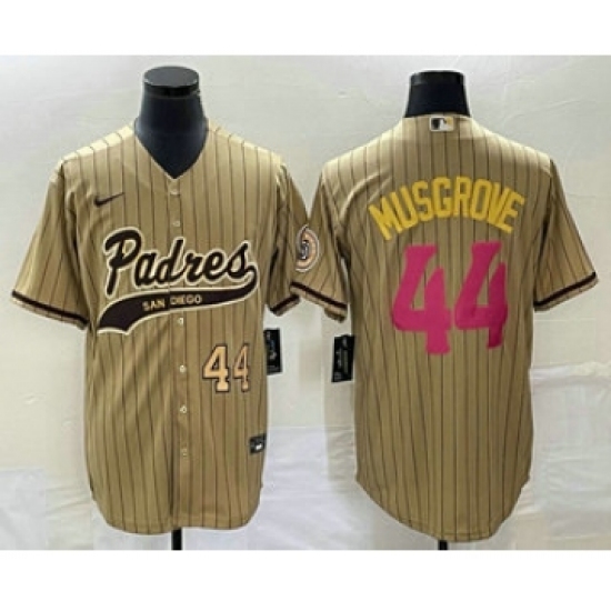 Men's San Diego Padres #44 Joe Musgrove Number Tan Pinstripe 2023 City Connect Cool Base Stitched Jersey - Ujersey