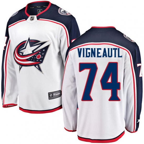 Men's Columbus Blue Jackets #74 Sam Vigneault Authentic White Away Fanatics Branded Breakaway NHL Jersey - Ujersey