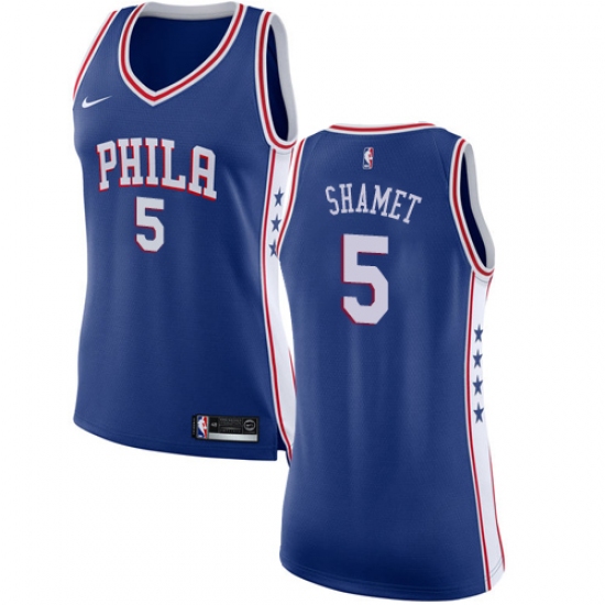 Women's Nike Philadelphia 76ers #5 Landry Shamet Swingman Blue NBA Jersey - Icon Edition - Ujersey