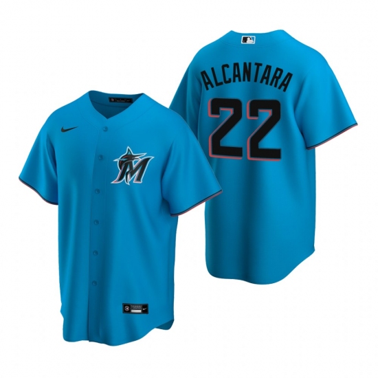 Men's Nike Miami Marlins #22 Sandy Alcantara Blue Alternate Stitched Baseball Jersey - Ujersey