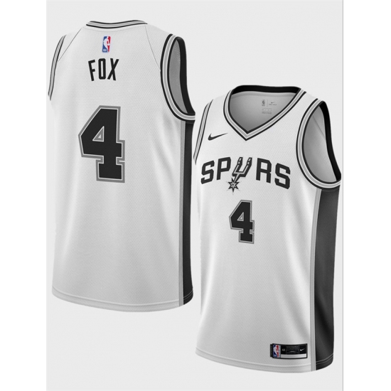 Men's San Antonio Spurs #4 De'Aaron Fox White 2024-25 Association Edition Stitched Basketball Jersey - Ujersey