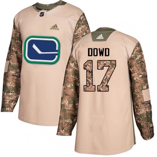 Youth Adidas Vancouver Canucks #17 Nic Dowd Authentic Camo Veterans Day Practice NHL Jersey - Ujersey