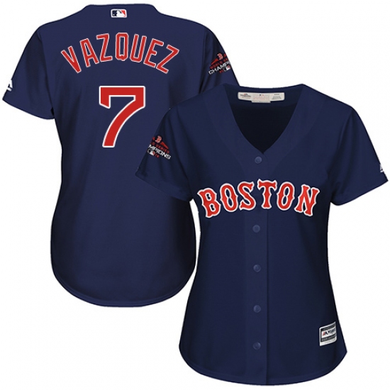 Women's Majestic Boston Red Sox #7 Christian Vazquez Authentic Navy Blue Alternate Road 2018 World Series Champions MLB Jersey - Ujersey