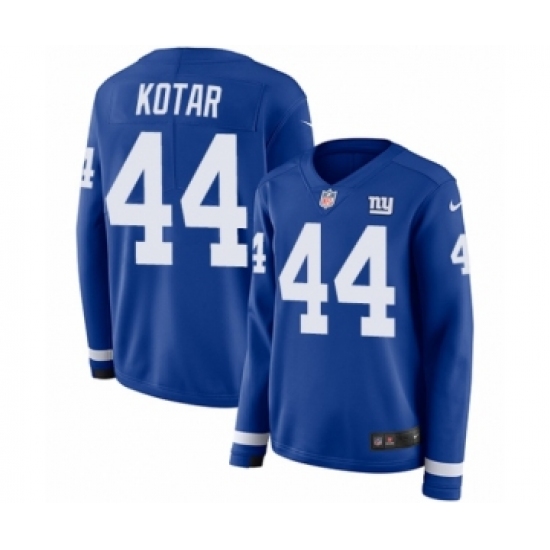 Women's Nike New York Giants #44 Doug Kotar Limited Royal Blue Therma Long Sleeve NFL Jersey - Ujersey
