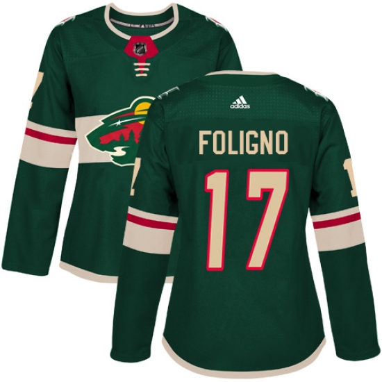 Women's Adidas Minnesota Wild #17 Marcus Foligno Authentic Green Home NHL Jersey - Ujersey