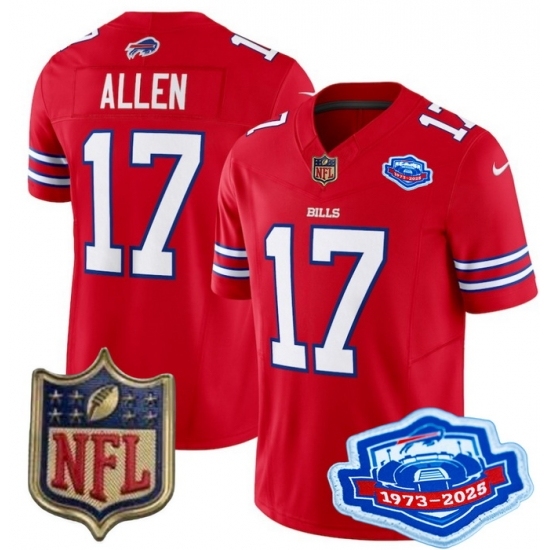 Youth Buffalo Bills 17 Josh Allen Red 2025 F U S E Farewell Season Gold Shield Stitched Football Jersey - Ujersey