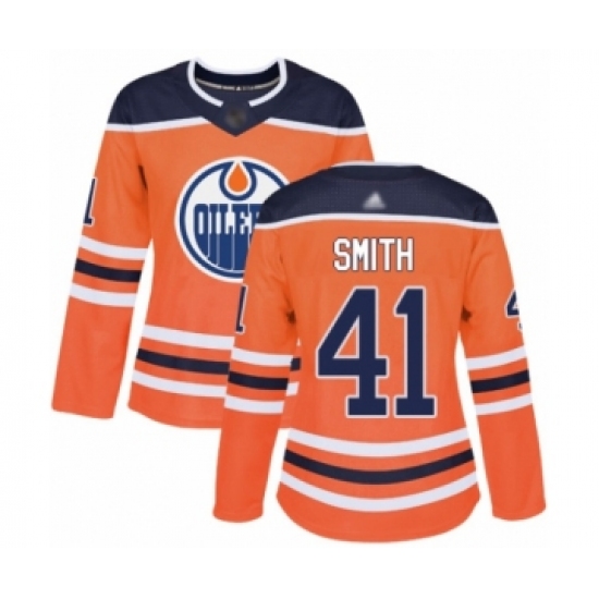 Women's Edmonton Oilers #41 Mike Smith Authentic Orange Home Hockey Jersey