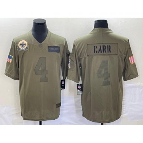 Men's New Orleans Saints #4 Derek Carr NEW Olive 2019 Salute To Service Stitched NFL Nike Limited Jersey - Ujersey